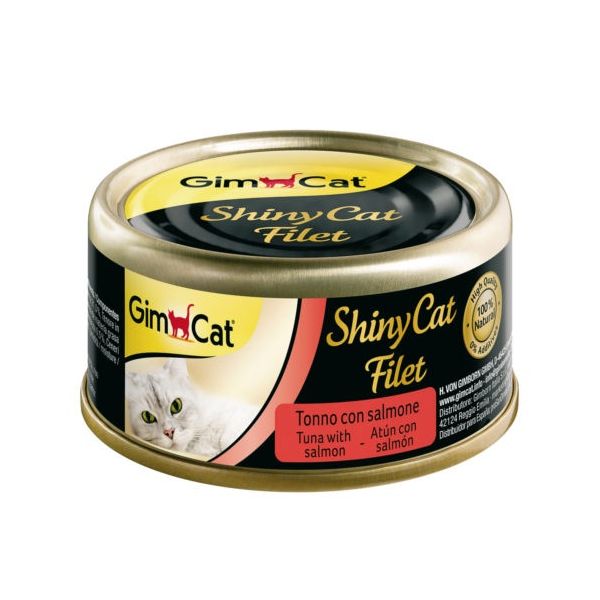 Ração Húmida Gimcat Shiny Cat Filet Atum & Salmão 70g