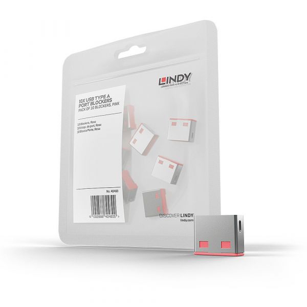 Lindy 40460 Bloqueador de Porta USB Tipo A Rosa 10 Unidades NO KEY