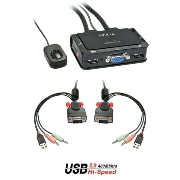 Switch KVM Lindy 42342 USB VGA 2 Portas Preto 0,9 m Switch KVM Lindy 42342 USB VGA 2 Portas Preto 0,9 m
