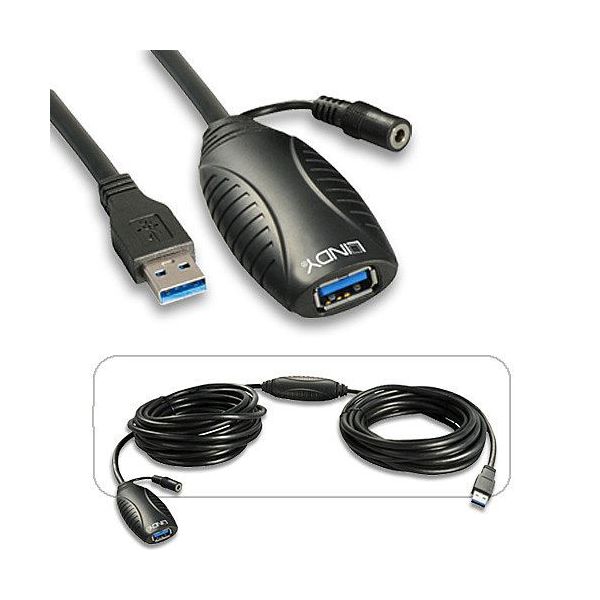 Lindy 43156 Cabo Extensão Ativo USB 3.0 / 3.2 Gen 1 (3.1 Gen 1) 10m Black