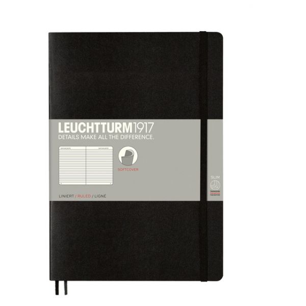 Leuchtturm1917 - Caderno de Notas B5 Capa Mole de Linhas Horizontal Preto