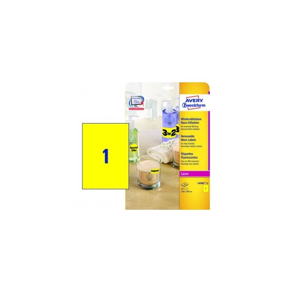 Avery caixa 20 Fls Etiquetas Fluorescentes 210x297 Amarilla - L6006-20