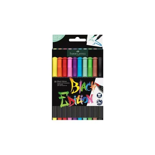 Marcador Feltro Faber Castell Black Edition Ponta Pincel 10x 1302011 - 1302011