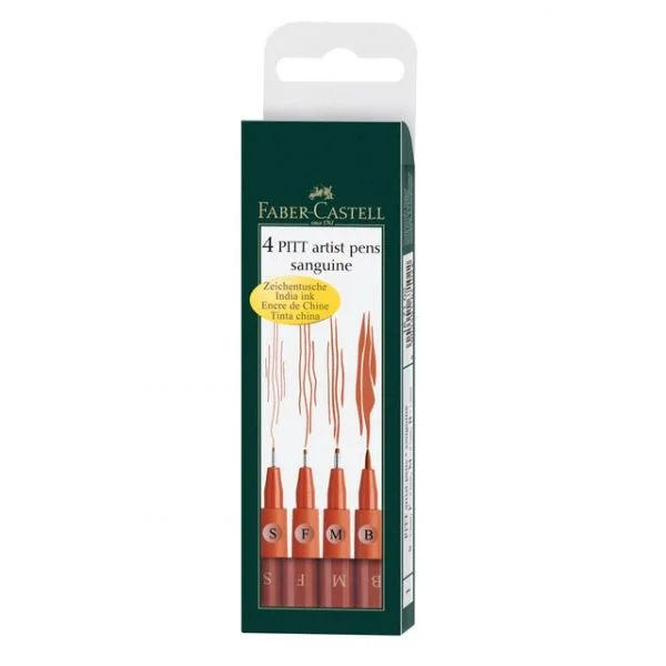 Faber-Castell Estojo de 4 Canetas de Feltro de Tinta da China Pitt Artist Pen Sanguina 01-Osso