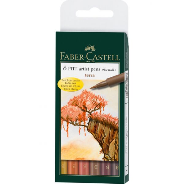 Faber-Castell Estojo de 6 Canetas de Feltro Pitt Artist Pen Terra - 167106