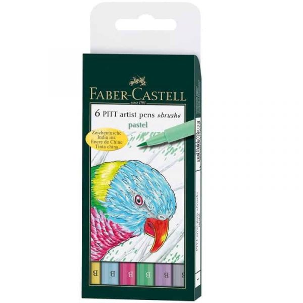 Faber Castell Marcadores Pitt Pincel Tons Pastel Cx.6 Unidades