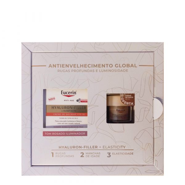 Eucerin Hyaluron-Filler + Elasticity Creme Dia Rose FPS30 50ml + Hyaluron-Filler + Elasticity Noite 20ml Coffret
