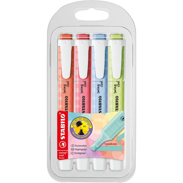 Stabilo Marcador Swing Cool Pastel 275/4-08-1 Ponta de Cinzel 4 Cores Sortidas