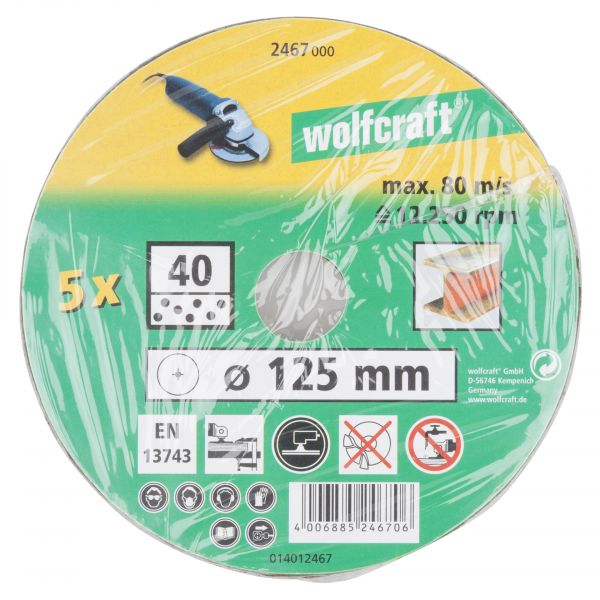 Wolfcraft Conjunto Discos Lixa Grao 40 115Mm 5Un 125MM - 0113937