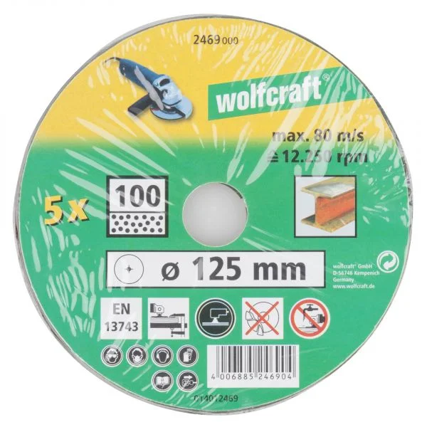 Wolfcraft Conjunto Discos Lixa Grao 100 115Mm 5Un 125MM - 0113938