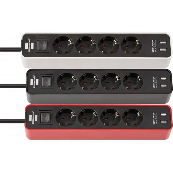 Brennenstuhl Base de Tomas Multiplas Ecolor com Diseño Compacto e Puertos usb Medidas 4 Tomas + 2 usb e Color Blanco