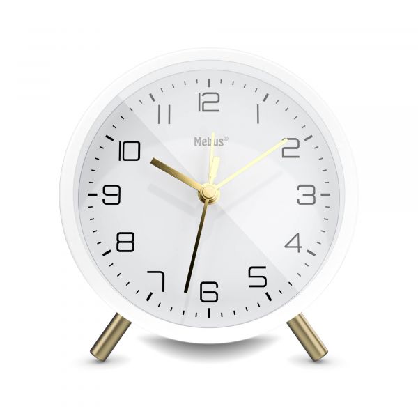 Mebus Despertador 56973 Silencioso Design Elegante Alarme Sonoro Mostrador Iluminado Branco