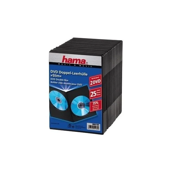 Hama Caixa DVD Dupla Slim Jewel 2 Discos Preta 25 Unidades