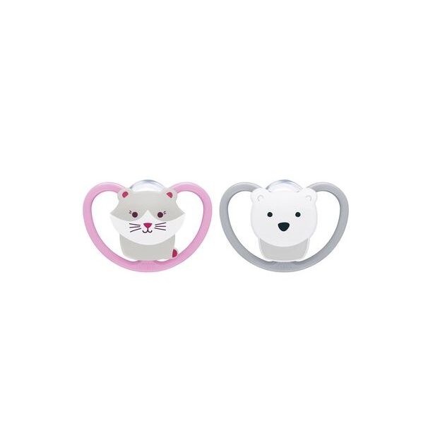 Nuk Space Silicone Chupeta 0-6M Gatinhos Rosa/Cinza