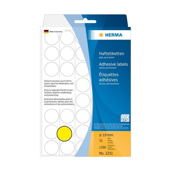 Herma Etiquetas Adesivas Permanentes Redondas 19mm 32 Fls Amarelo - 2251