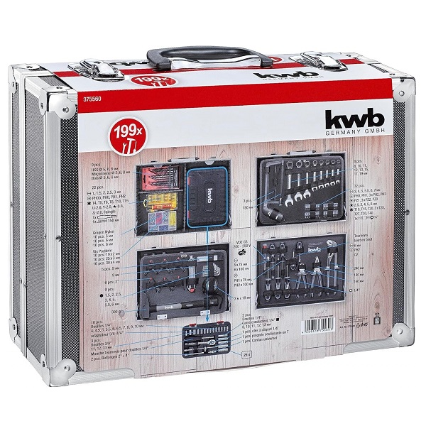 Mala de Ferramentas Profissional E-Case com 199 Peças KWB 375560