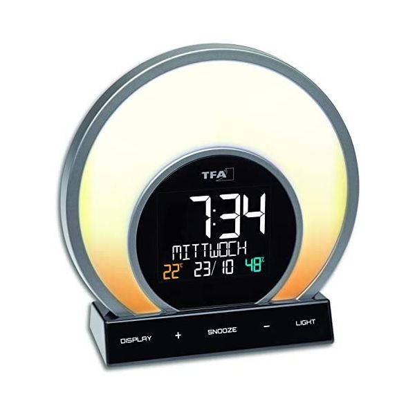 TFA-Dostmann Despertador Soluna 60.2026.01 Digital e Analógico com Luz, Clima Ambiental Transparente e Preto