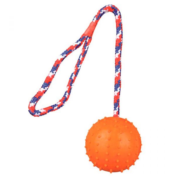 Trixie Brinquedo Cão Bola Borracha 2 Cores com Corda Multicolorida 7cm