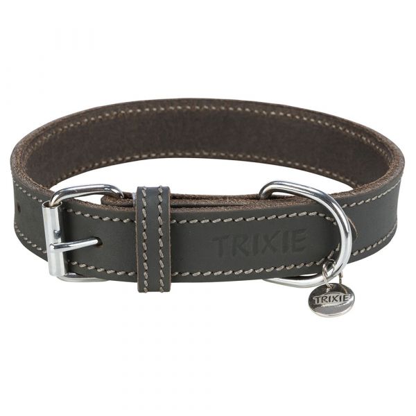 Trixie Coleira Rustic em Couro M-L Cinzento