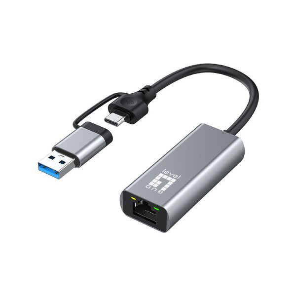 Level One Adaptador de Rede Type-C/ USB3.0 p/ RJ45 2.5Gbps USB-0423 Cinza