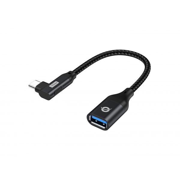 Conceptronic ABBY19B Cabo Adaptador Type-C 90º USB3.2 Gen 2 M/F OTG Preto 20cm