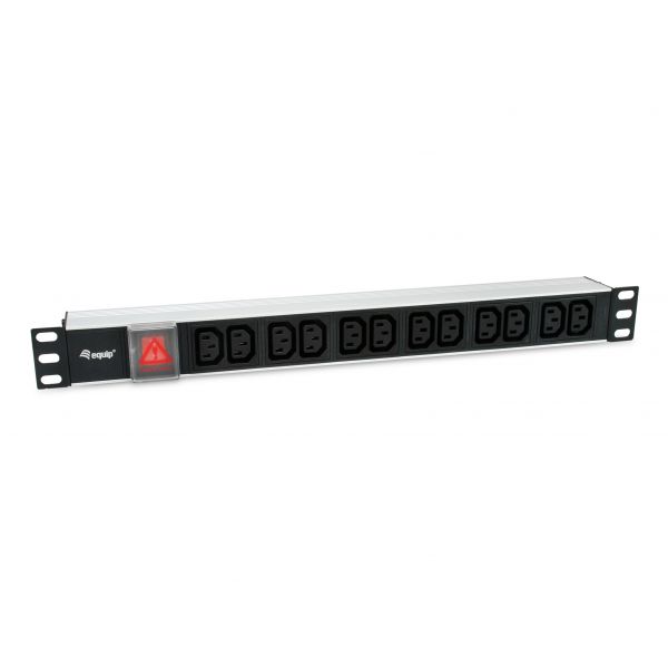 Equip 333318 Fita de Energia para Rack 1U 19" com 12 Tomadas IEC C13 e Schuko, Interruptor e Cabo de 1.8m