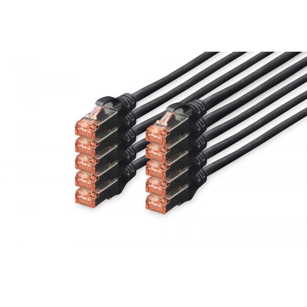 Digitus Cabo Cabo de Rede/Patch Cord Cat 6a S/FTP Cu, Lszh Awg 26/7, Comprimento 0,25 M, 10 Peças, Cor Preto | DK-1644-A-0025-BL-10