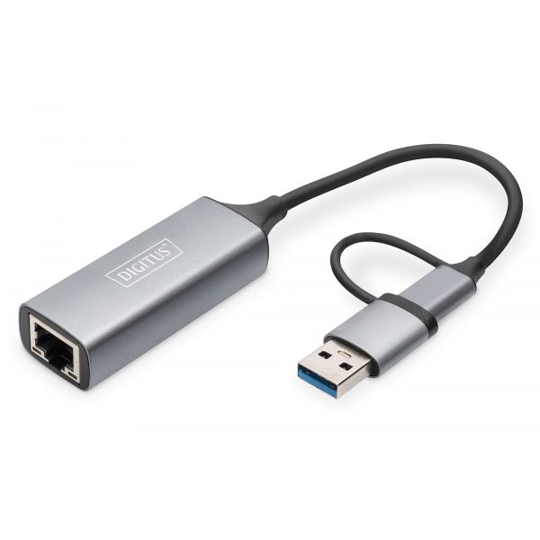 Digitus DN-3028 Adaptador Ethernet USB-C 2.5G Cinzento