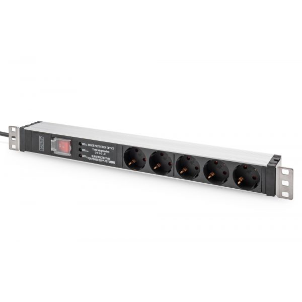 Digitus DN-95433 PDU 1U/1HE com 5 tomadas CA Schuko, 16A 230V, e interruptor