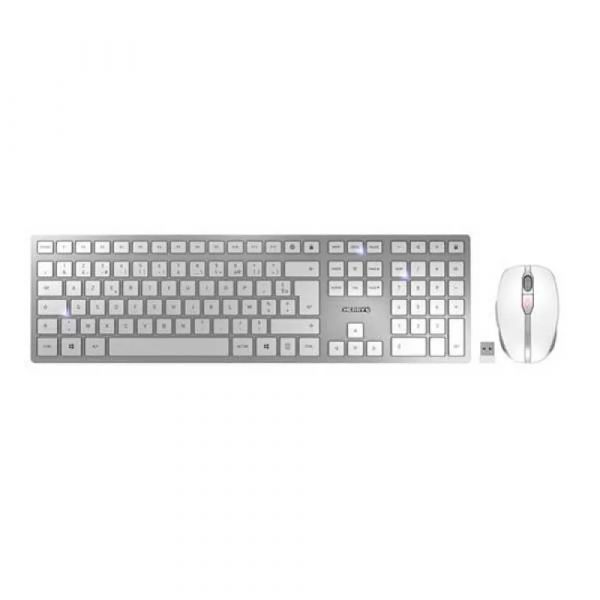 Teclado Cherry DW 9100 SLIM Rato Sem Fios Layout FR Branco Prata
