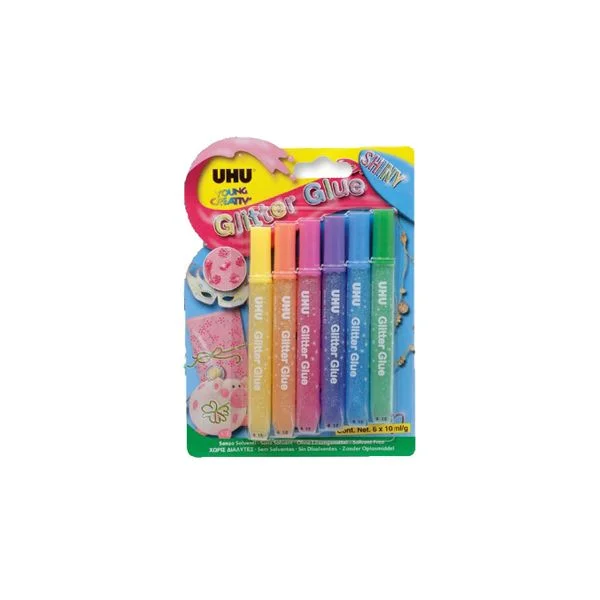 UHU 6 un. Tubos Cola Glitter 10ml Cores Shiny - 39110