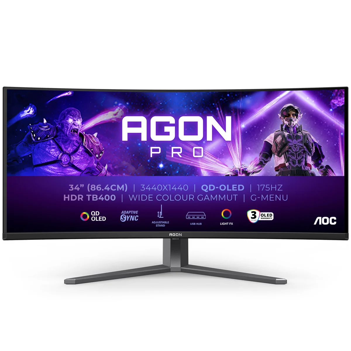 Monitor AOC AGON AG346UCD 34" QD-OLED UltraWide QHD 175Hz 0,03ms HDR 400 Curvo