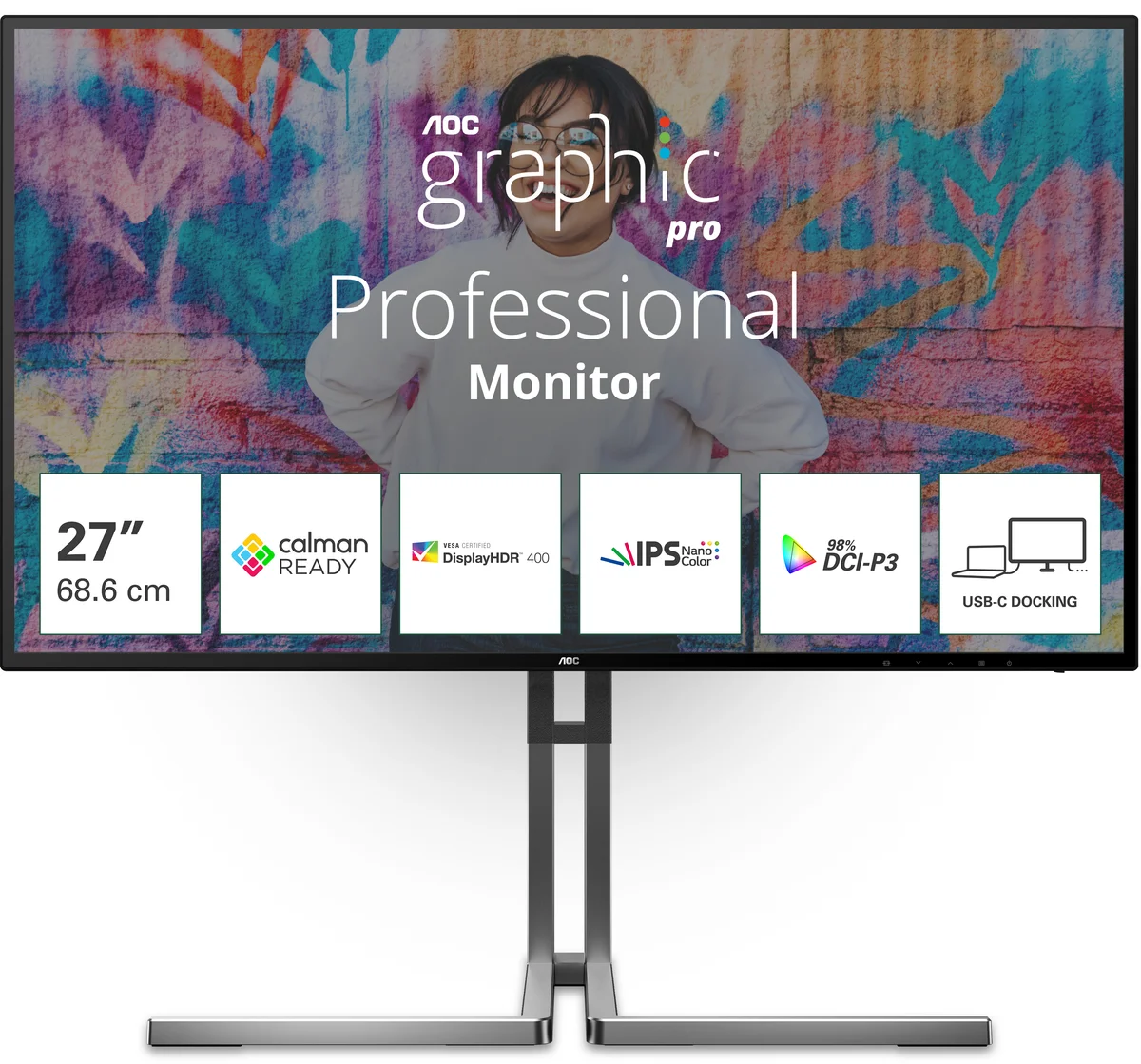 Monitor AOC Graphic Pro 27" U27U3CV Nano IPS 4K 60Hz USB-C (PD90W) DisplayHDR 400