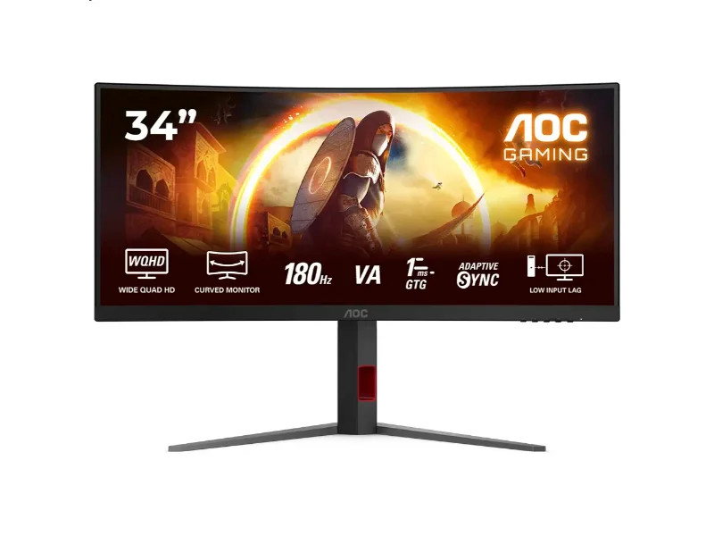 Monitor AOC CU34G4 34" Curvo WQHD 3440x1440 180Hz HDR10 Fast VA 1ms Preto