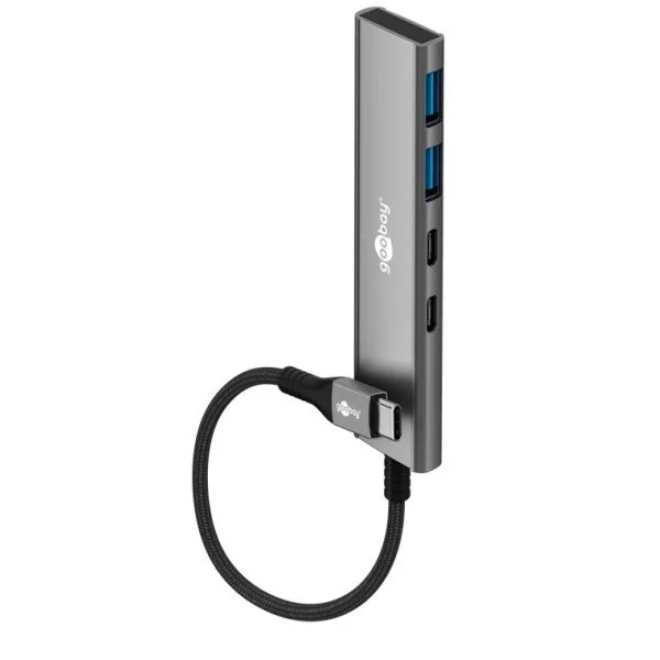Goobay 76563 Hub USB Slim 4 Portas USB-C para USB-C, USB-A 5 Gbit/s Grey