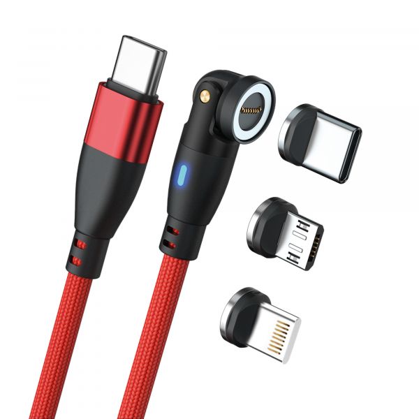Realpower Cabo Magnético USB-C 100W 1m Vermelho com Adaptadores