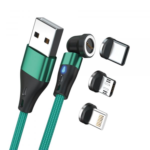 Realpower magneticcharge3 Cabo USB-A para USB-C Magnético 3A 2m Verde com Adaptadores