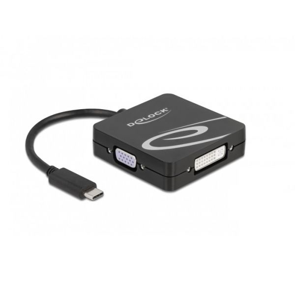 Delock Adaptador USB Type-C para VGA, DVI, HDMI e DisplayPort 10cm Preto