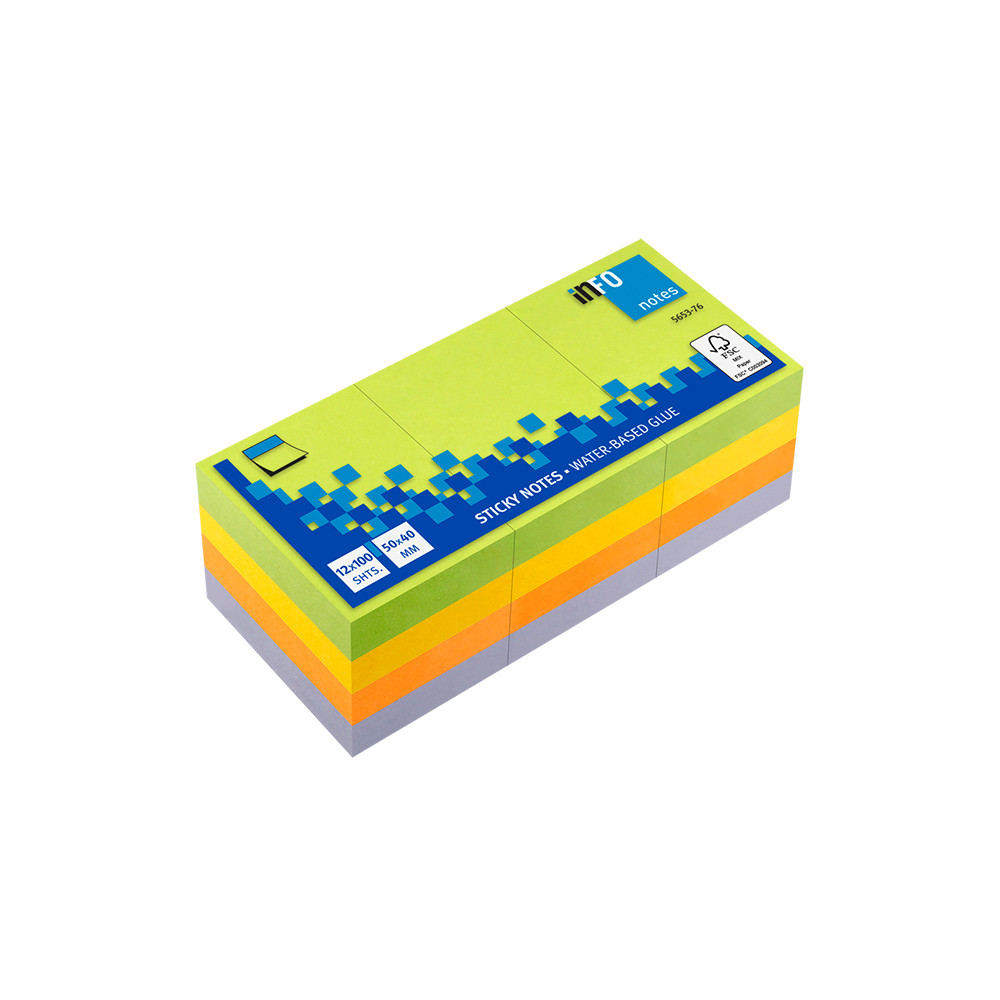 Bloco Notas Aderentes 050x040mm 4 Cores 100 Fls -pack12un