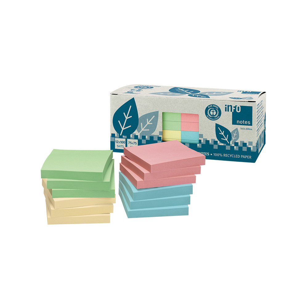 Bloco Notas Aderentes 075x075mm Recyc 4 Cores 100 Fls-pack12