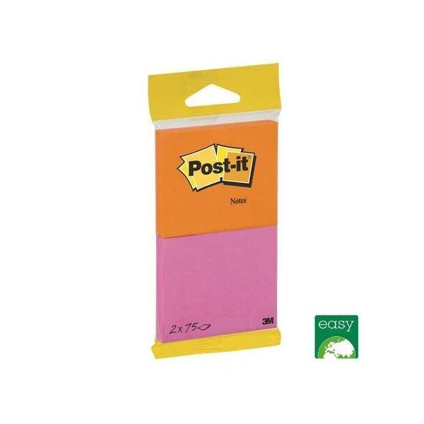 Post-it Bloco Notas Aderentes 76 x 63.5 mm Rosa e Laranja Pack 2, 75 Fls Embalagem 2 Blocos - 264063