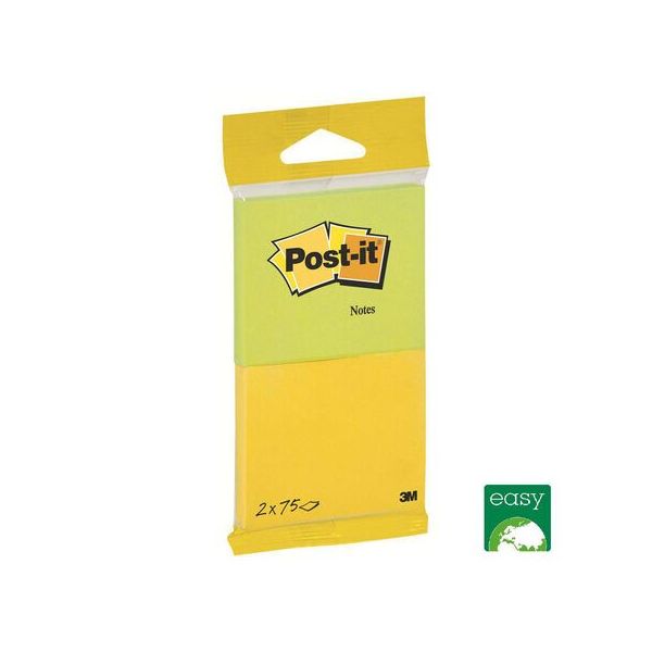 Post-it Bloco Notas Aderentes 76 x 63,5 mm Verde e Amarelo Pack 2, 75 Fls Cada Embalagem 2 Blocos - 264072