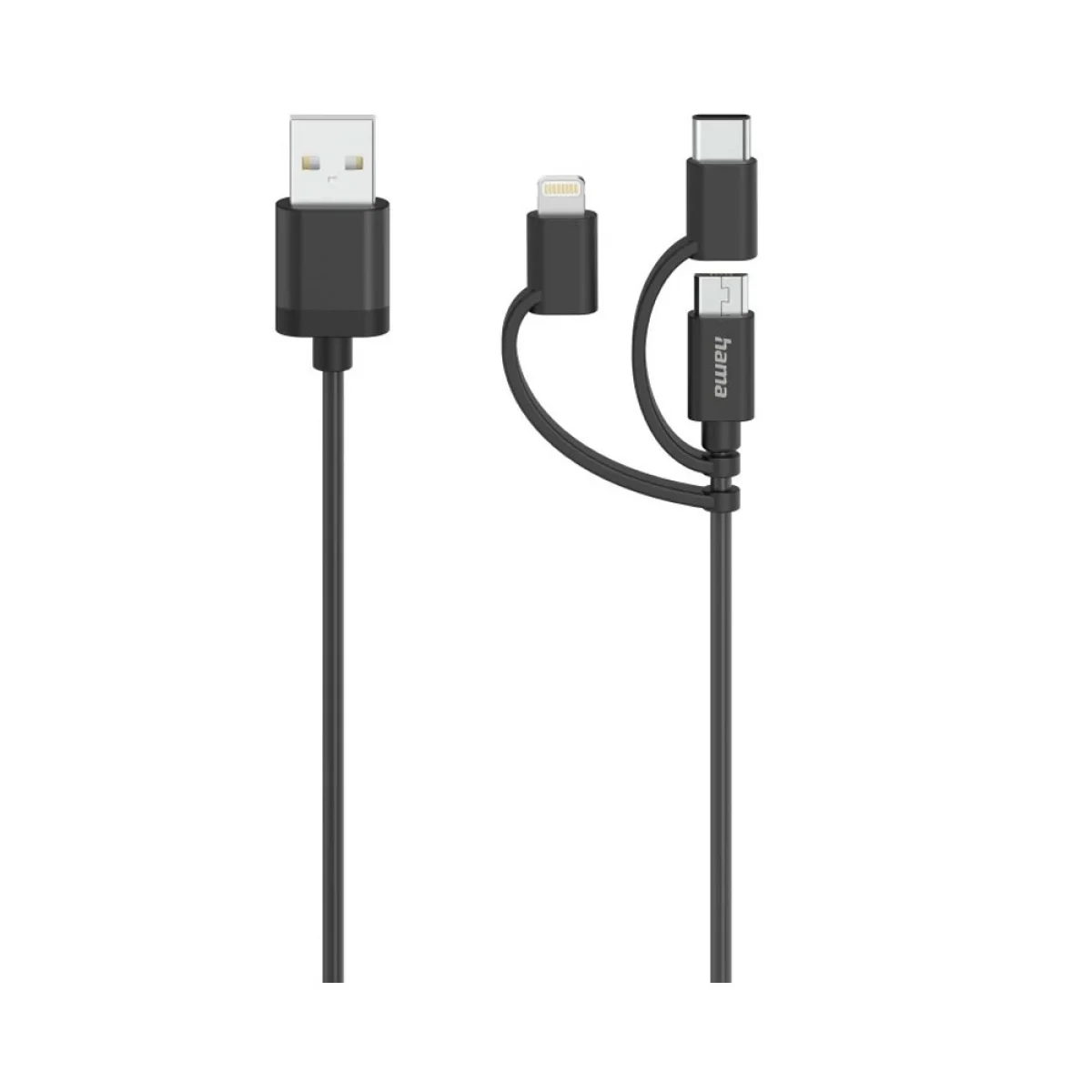 Cabo de Dados USB Hama 3em1 Micro-USB / USB-C/Lightning 0.75m Preto - 39450785710155
