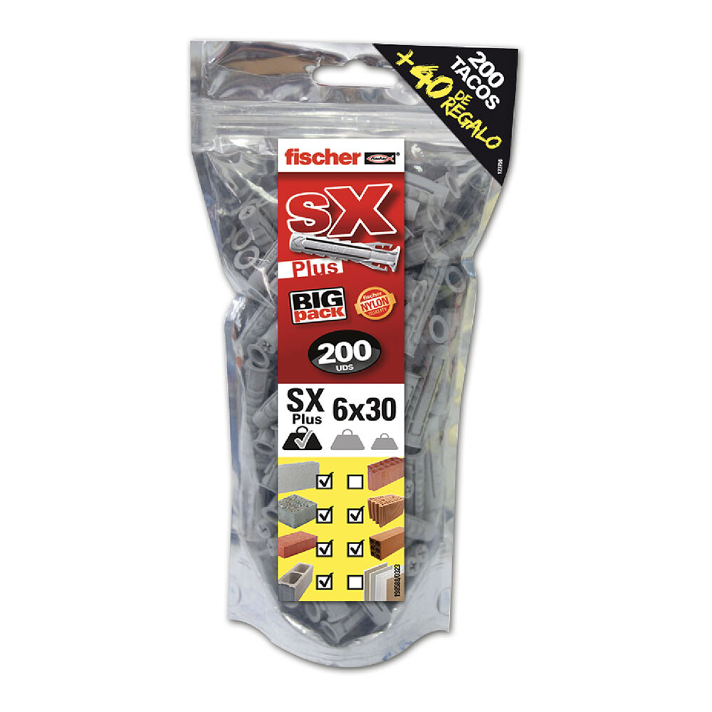 Big pack buchas fischer sx plus ø6x30mm 200 unid. + 40 unid. gratis 568725