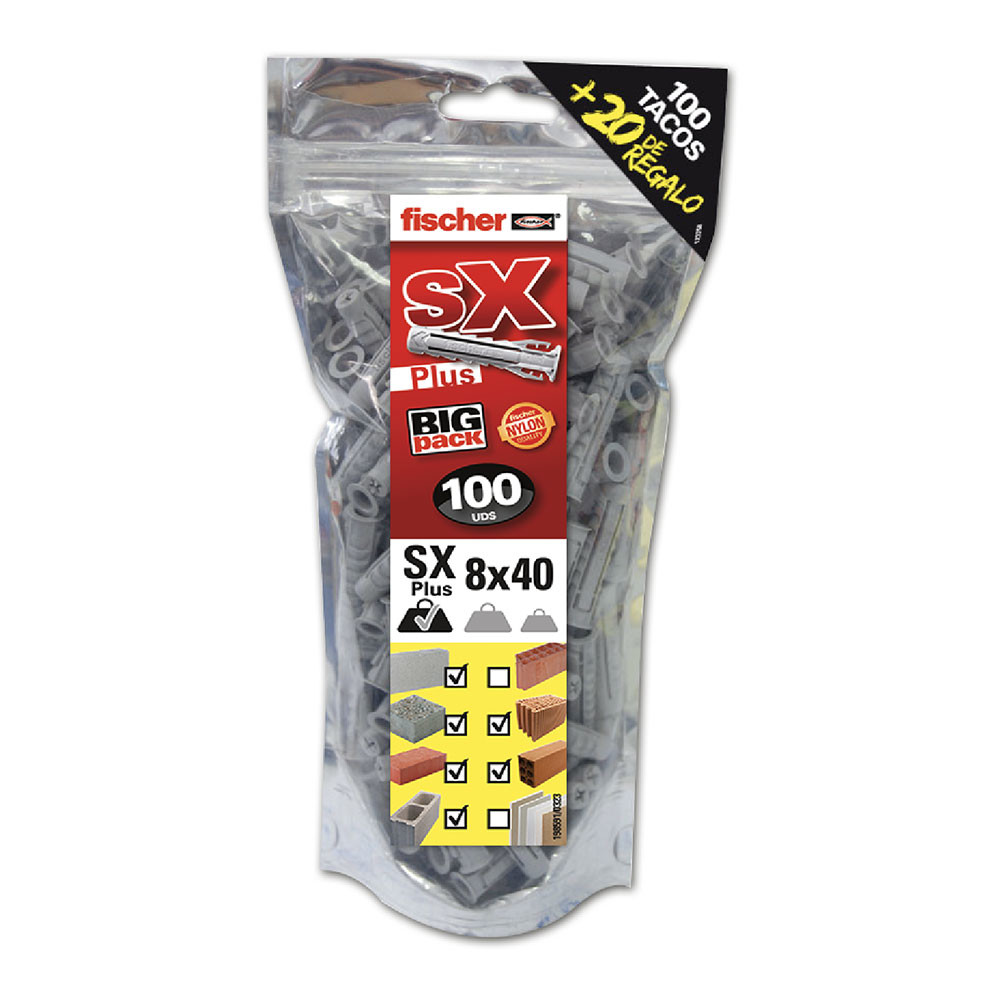 Big pack buchas fischer sx plus ø8x40mm 100 unid. + 20 unid. gratis 568726