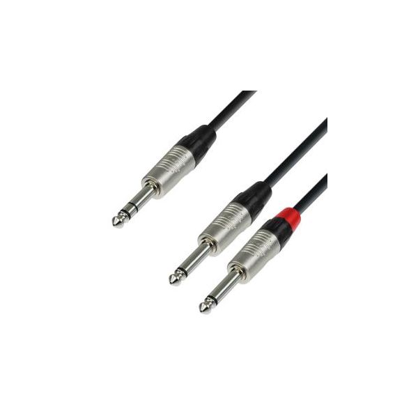 Adam Hall Cabo K4 YVPP 0300 Cabo de Audio REAN de Jack 6,3 mm estéreo a 2 Jacks 6,3 mm mono 3 m