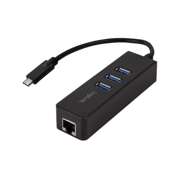 Logilink UA0283 Hub USB-C para Ethernet Gigabit e 3x USB 3.0 Preto