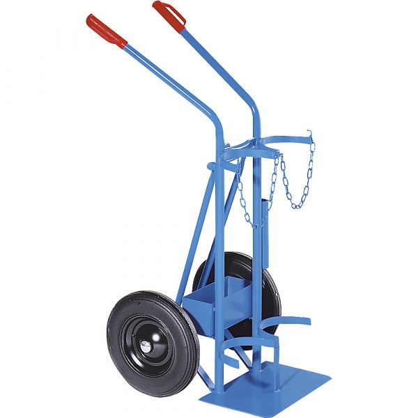 Eurokraft Carro para Garrafas de Gás e de Aço, para 2 Garrafas em Aço, Capacidade 40 / 50 L, Pneus de Borracha Maciça Azul Claro Ral 5012 - M442-155497