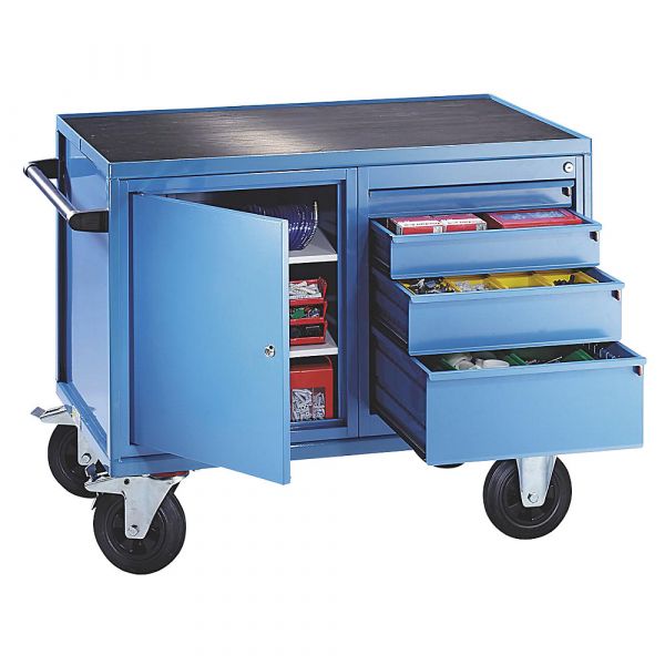 Eurokraft Carro de Montagem, 500 Kg, 1 Armário, 4 Gavetas, Azul Claro Ral 5012 - M73851-609197