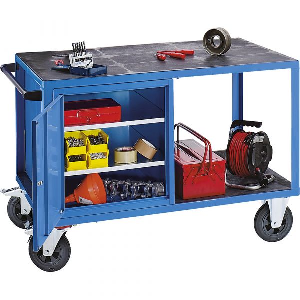 Eurokraft Carro de Montagem, 500 Kg, 1 Armário à Esquerda, Superfície de Trabalho em Plástico, Azul Claro Ral 5012 - M7339-859230